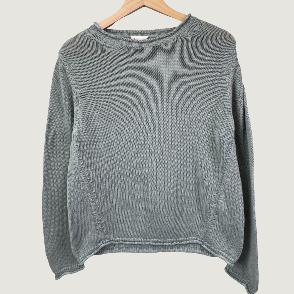 Poetry Linen Cotton Blend Knit Sweater Womens 12 Sage Green Coastal Minimalist